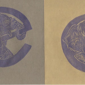Elephant e Monogram Linocut, Alphabet Typographic Lino Block Print with Animal, E is for Elephant, Nursery Art, Kid's Illustration image 3