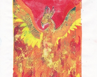 Phoenix Monotype with Gel Print and Dry Point Intaglio