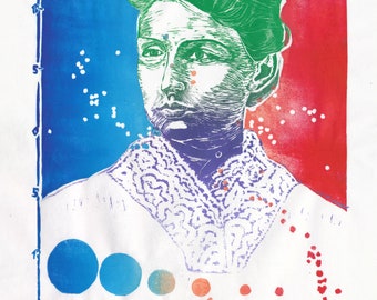 Lino Block Print of Astronomer Annie Jump Cannon, Woman in Science, Star Classification