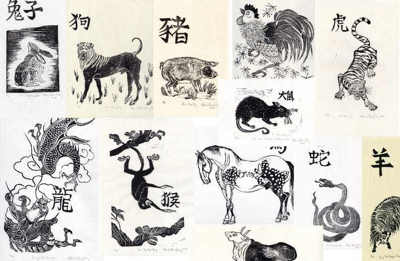 Da shu, The Rat, The Big Mouse Print, Chinese Zodiac, Black and White Lino Block Print image 6