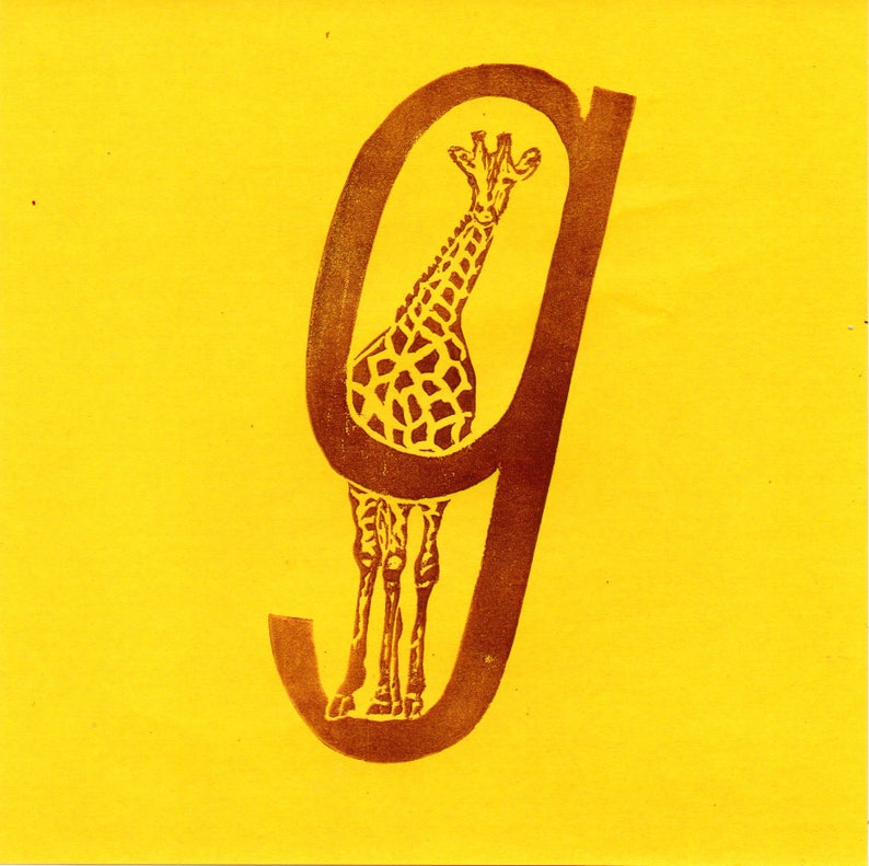 A Tower of Giraffes Print, Terms of Venery Collective Nouns for Animals, Typographic Lino Block Print image 6