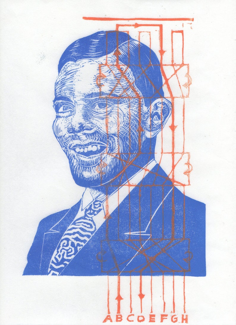 Linocut portrait of Alan Turing and the Enigma machine, History of Science Lino Block Portrait, Computer Science, Cryptography, Alan Turing image 4