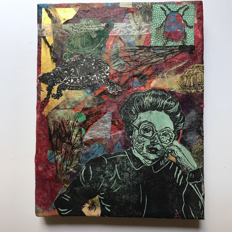 Small Mixed Media on Canvas With Linocut and Layered Washi Etsy