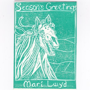Collection de 5 cartes de Noël imprimé avec Mari Lwyd
