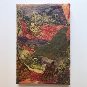 Collage avec plusiers linogravures et papiers japonais sur toile