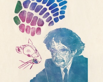 Neuroscientist Hendrik van der Loos and the Mouse Barrel Cortex, Lino Block Print