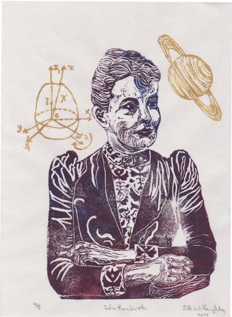 Mathematician Sofia Kovalevski Print, History of Science, Math & Literature, Women in STEM, Lino Block Portrait image 2