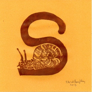 Snail S Monogram Linocut, Alphabet Typographic Lino Block Print, S is for Snail image 2