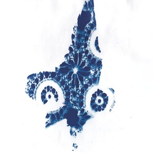 Owl in Flight Cyanotype, Fine Art Print of Flying Owl with Vintage Lace and Swirling Lines image 8
