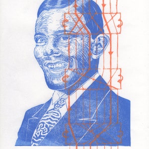 Linocut portrait of Alan Turing and the Enigma machine, History of Science Lino Block Portrait, Computer Science, Cryptography, Alan Turing image 5