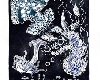 A Smack of Jellyfish Print, Hand-printed Terms of Venery Animal Collective Nouns, Lino Block Print