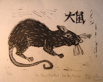 Da Shu, the Rat, the Big Mouse Print, Chinese Zodiac, Black