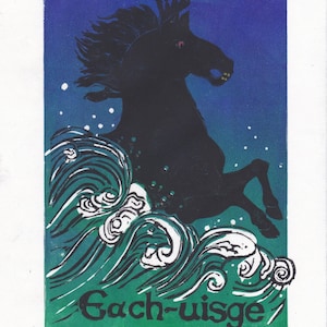 Jeder Linoldruck: Schottisches Wasserpferd Folklore-Kunst
