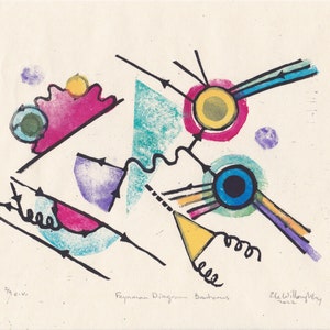 Feynman Diagram Bauhaus linocut print, Quantum Physics Block Print with Bauhaus Style image 3