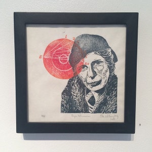 Inge Lehmann and the Earth's Core Linocut, Seismologist, Geophysicist, Woman in STEM Lino Block Portrait image 4