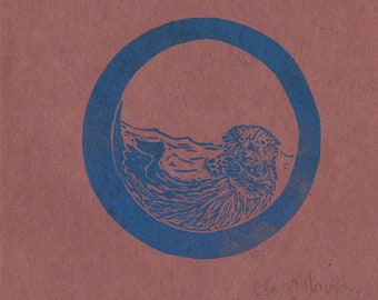 Otter O Monogram Linocut, Alphabet with Animals Typographic Lino Block Print, O is for Otter