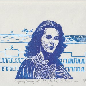 Hedy Lamarr Inventor of Frequency Hopping Spread Spectrum Linocut Portrait, Woman Scientist, Inventor and Hollywood Star Print Portrait image 3