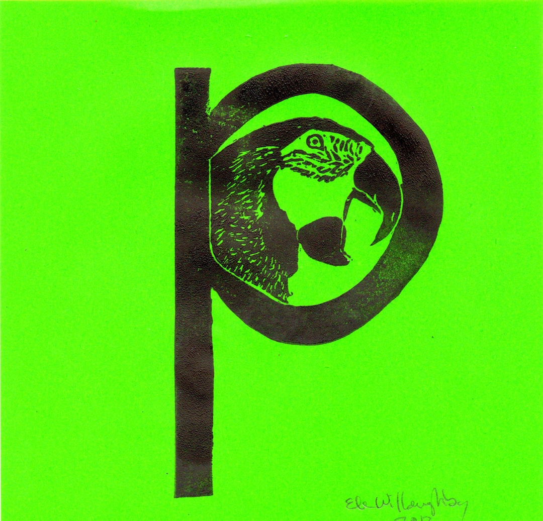 Parrot Monogram Linocut Print: Typographic Letter P on Washi Paper - Etsy