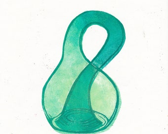 Lino Block Print of a Klein Bottle, Mathematics, Topology, Shape