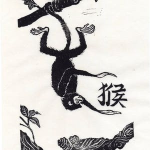 Tu-z, The Rabbit, Linocut, 4th in Chinese Zodiac, Black and White Lino Block Print Rabbit, Bunny, Hare, Chinese Character image 9