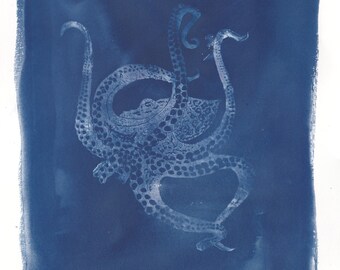 Cyanotype of My Linocut Octopus