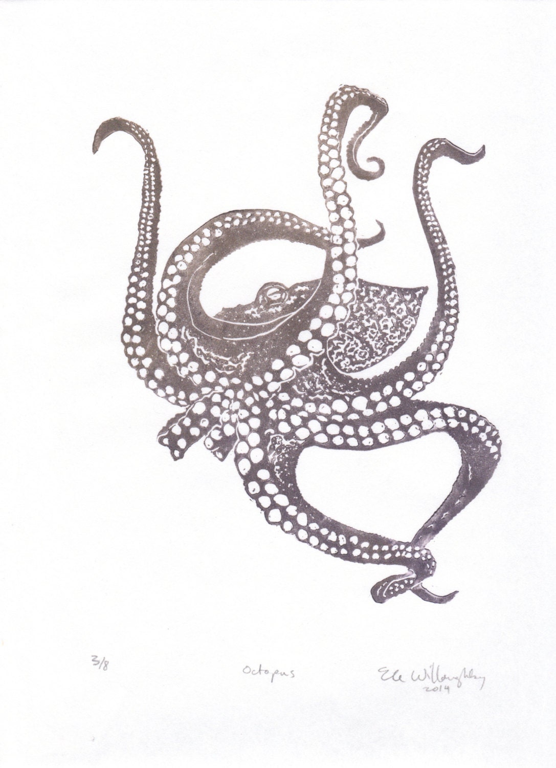 Octopus Linocut Lino Block Print Octopus Ocean Animal Art Etsy Canada
