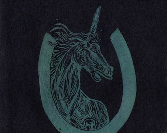 Unicorn U Monogram Print, Alphabet Typographical Lino Block Print