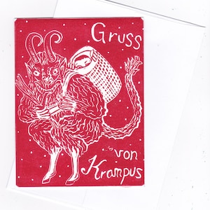Collection de 5 cartes de Noël imprimé avec le Krampus, créature mythique qui puni les enfants malin