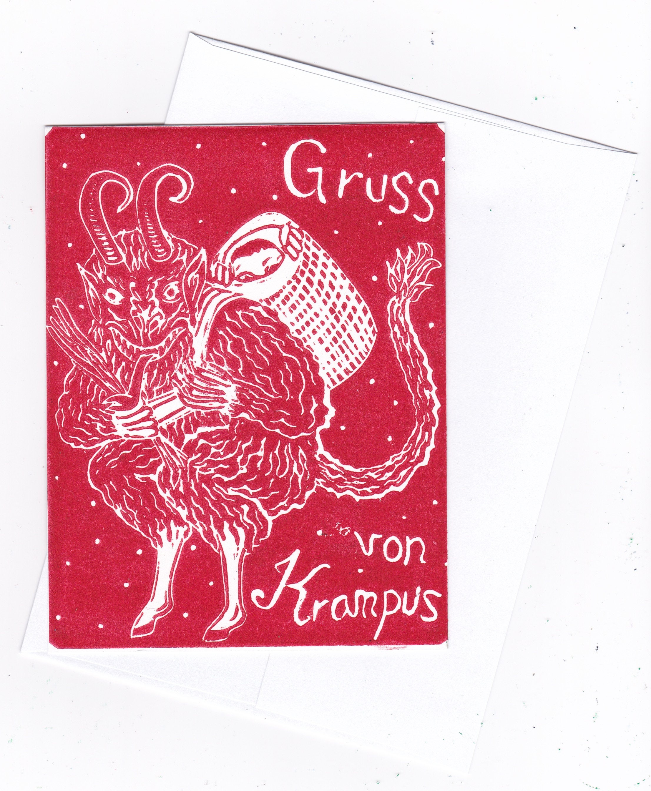 Krampus Cards - Lino Block Printed Set of 5 Cards with Santa's Scary Counterpart of Alpine Folklore