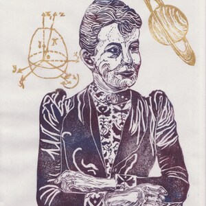 Mathematician Sofia Kovalevski Print, History of Science, Math & Literature, Women in STEM, Lino Block Portrait image 1