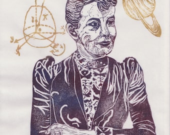 Mathematician Sofia Kovalevski Print, History of Science, Math & Literature, Women in STEM, Lino Block Portrait