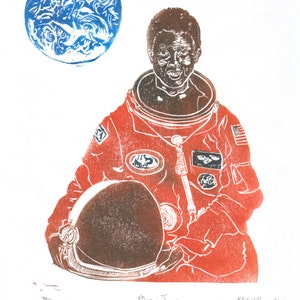 Astronaut Mae Jemison Portrait, Women in STEM, Lino Block Scientist Print, NASA and American Astronaut image 4