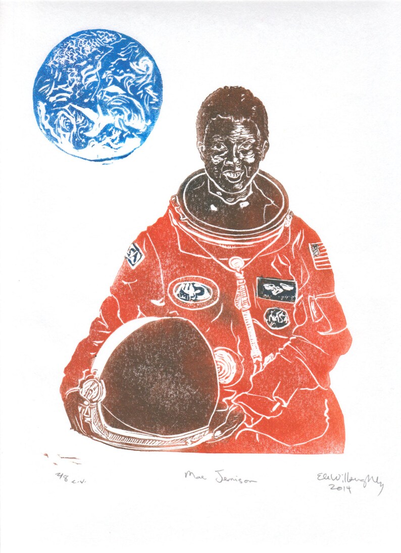 Astronaut Mae Jemison Portrait, Women in STEM, Lino Block Scientist Print, NASA and American Astronaut image 4