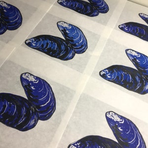 Blue Mussel lino block print, natural history hand-pulled print image 7
