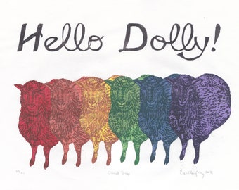 Hello Dolly! A linocut rainbow of cloned sheep