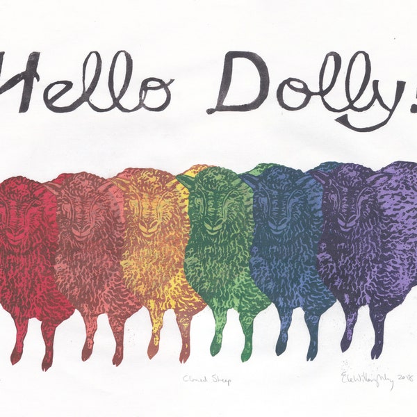 Hello Dolly! A linocut rainbow of cloned sheep