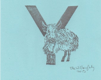 Yak Y Monogram Print, Alphabet typographic Print with Animals, Y is for Yak