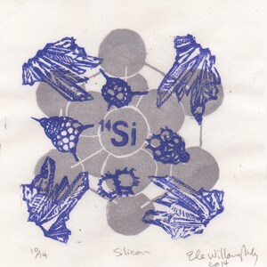 Silicon Print with Crystal, Quartz and Radiolarians, Periodic Table Lino Block Print Chemical Element Silicon image 2