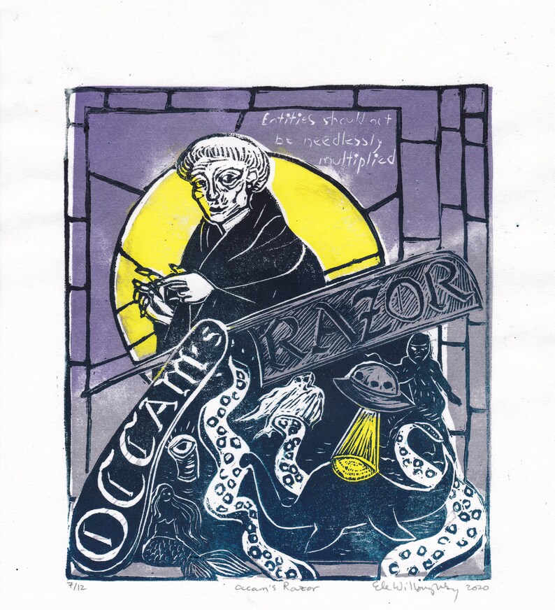 Occam's Razor Lino Block Print History of Science and | Etsy