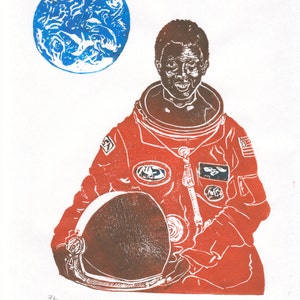 Astronaut Mae Jemison Portrait, Women in STEM, Lino Block Scientist Print, NASA and American Astronaut image 3