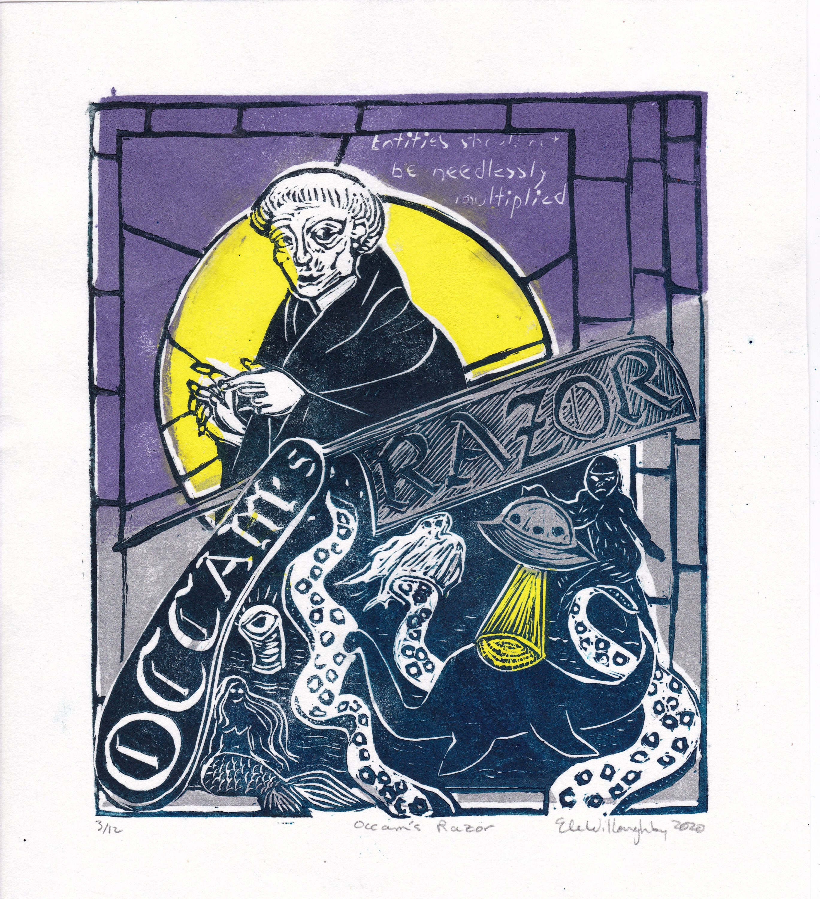 オッカムの剃刀リノ版画、科学と哲学の歴史、経済法則または倹約法 - Etsy 日本