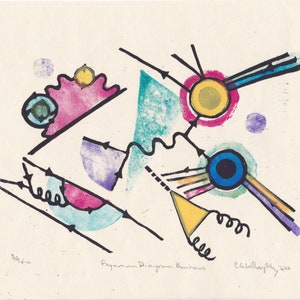 Feynman Diagram Bauhaus linocut print, Quantum Physics Block Print with Bauhaus Style image 2