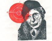Inge Lehmann en de Linosnede van de kern van de aarde, seismoloog, geofysicus, vrouw in STEM Linoblokportret