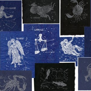 Virgo Constellation Linocut in Silver on Blue Constellations of the Zodiac Lino Block Print Collection Virgo Star Map image 6