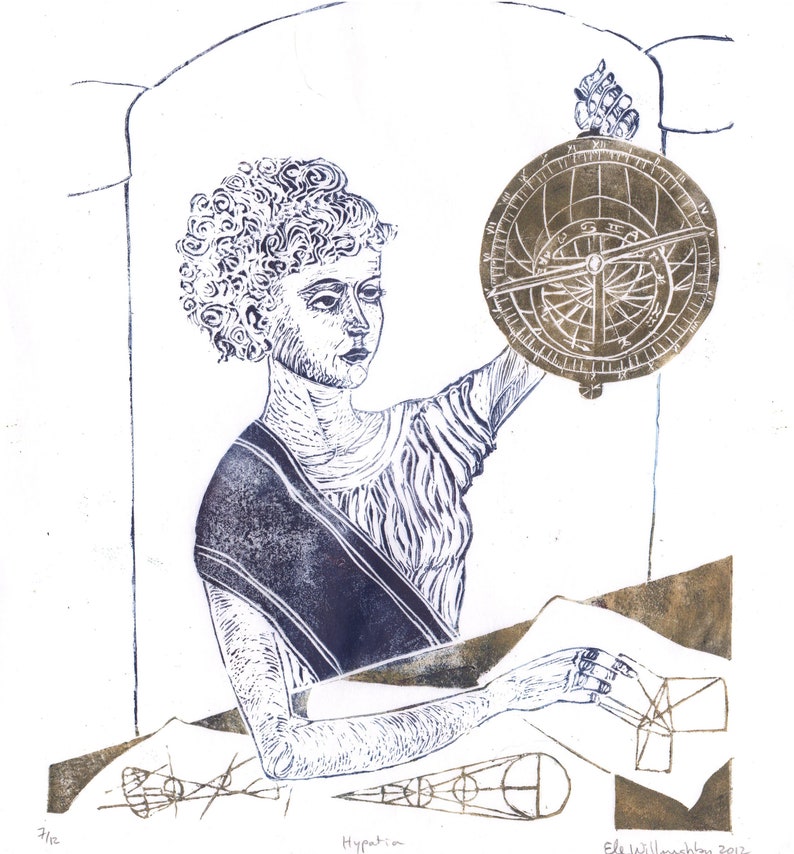 Linocut Mary the Jewess, Mother of Alchemy, Miriam Hebraea, Maria Prophetissa, Chemistry Trailblazer, Historical Woman in Science Print image 9