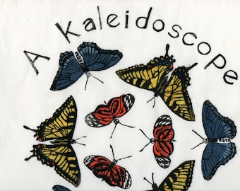 A Kaleidoscope of Butterflies Print, Terms of Venery, Collective Noun for Animals, Insects, Butterflies, Typography, Lino Block Print
