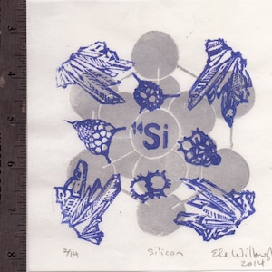 Silicon Print with Crystal, Quartz and Radiolarians, Periodic Table Lino Block Print Chemical Element Silicon image 4