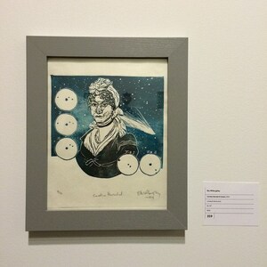 Portrait of Caroline Herschel, Pioneering Woman in Astronomy with Comets, Lino Block Print Astronomer, Woman in STEM image 5