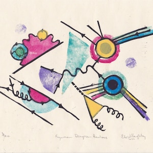 Feynman Diagram Bauhaus linocut print, Quantum Physics Block Print with Bauhaus Style