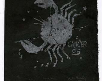 Cancer Constellation Print in Silver on Black, Constellations of the Zodiac Collection, Cancer the Crab Star Map